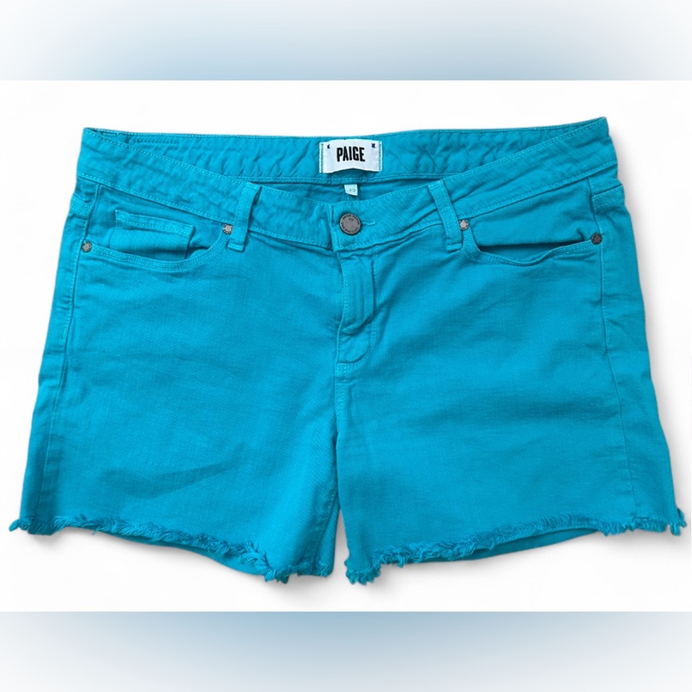 PAIGE Vibrant Teal Jean Shorts
